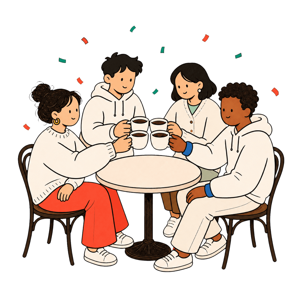 four founders meeting around a café table